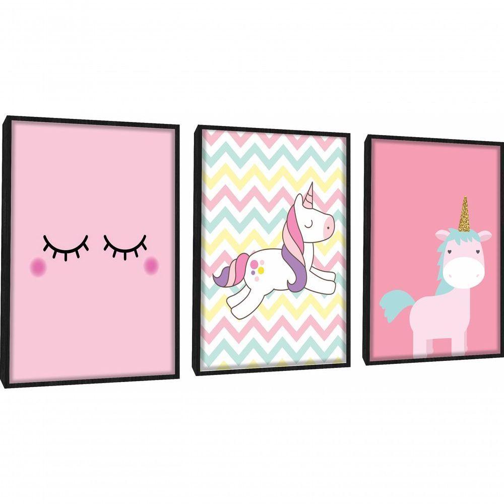 Quadro Decorativo Infantil Unicórnio Com Moldura Preto - 1
