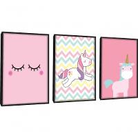 Quadro Decorativo Infantil Unicórnio Com Moldura Preto - 1