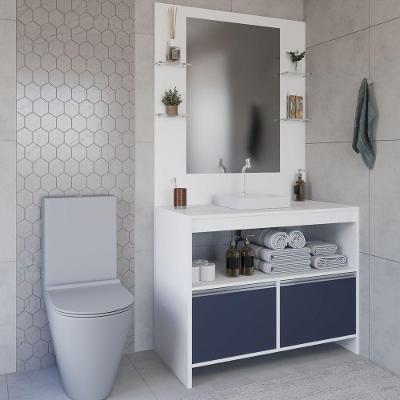 Conjunto Gabinete E Espelheira Plena Max 100 Cm - Branco/Azul