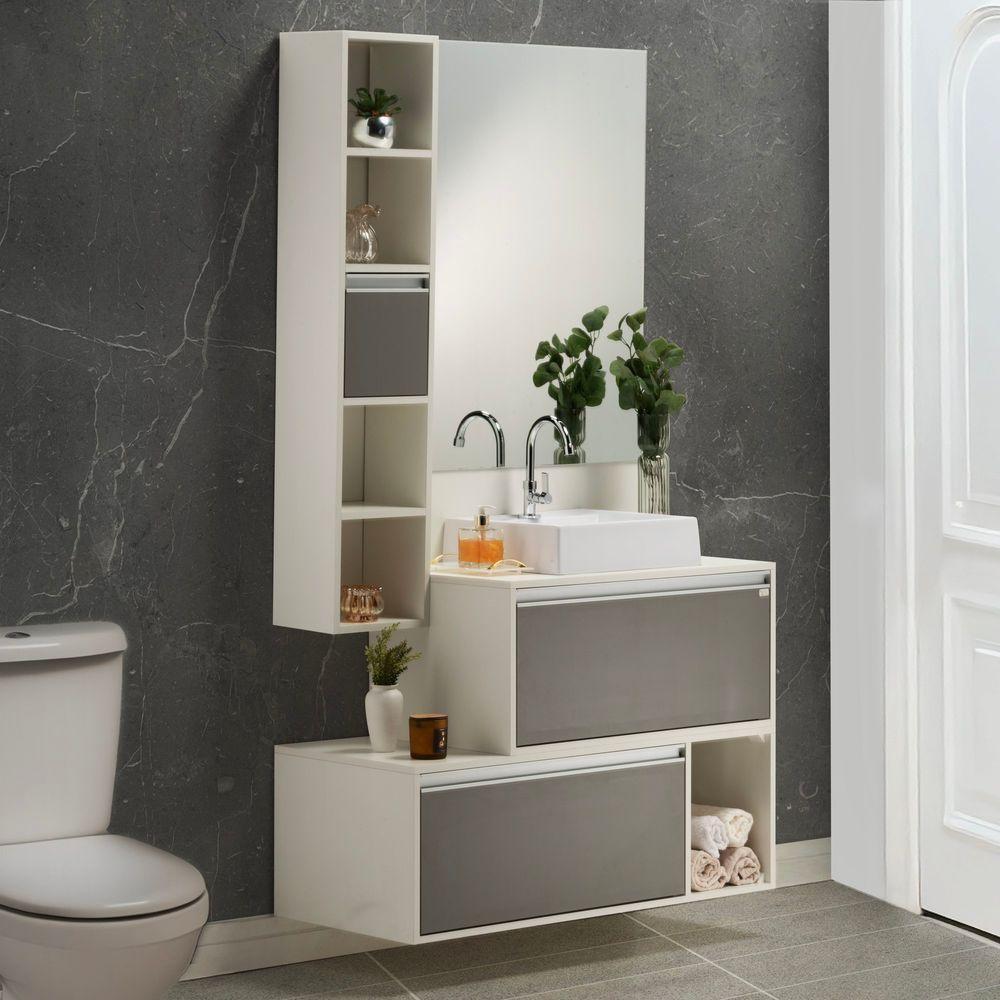 Conjunto Gabinete E Espelheira Plena Conceito 100 Cm - Branco/Verde - 1