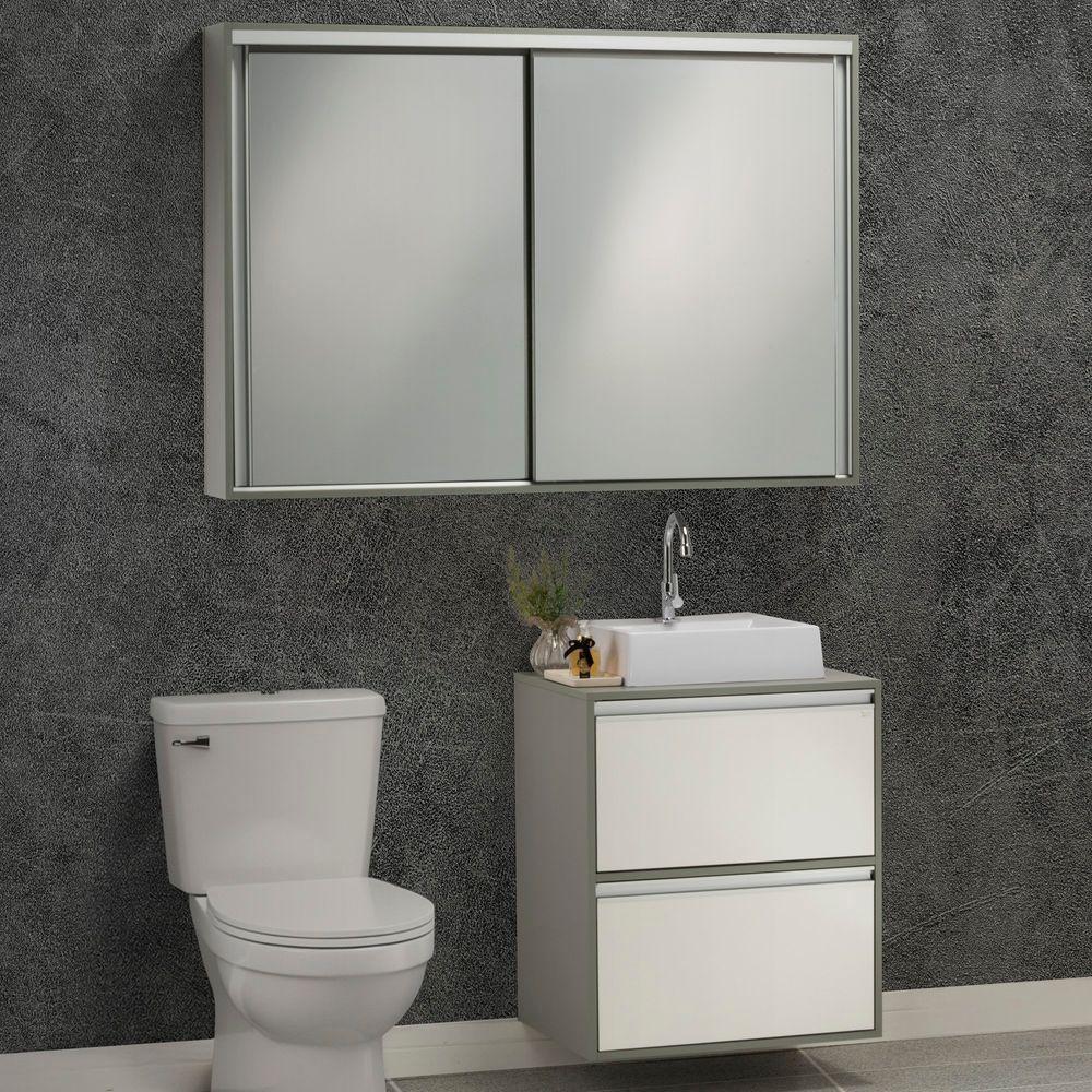 Conjunto Gabinete E Espelheira Plena Versati 80 Cm - Verde/Branco - 2