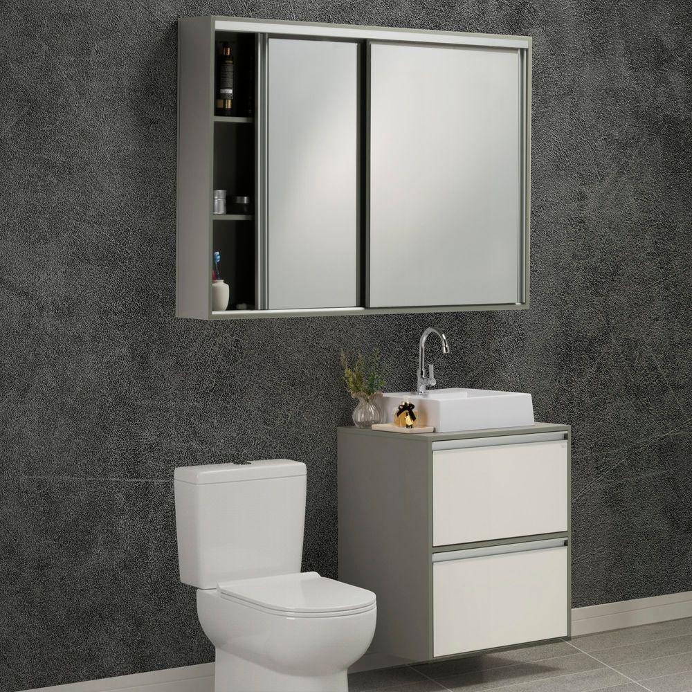 Conjunto Gabinete E Espelheira Plena Versati 80 Cm - Verde/Branco - 9