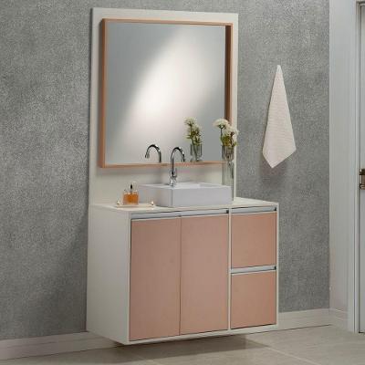 Conjunto Gabinete E Espelheira Plena Elegance 120 Cm - Branco/Salmão
