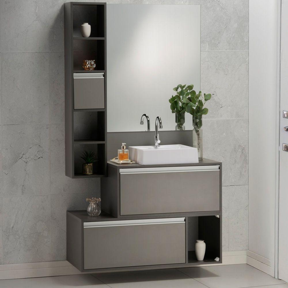 Conjunto Gabinete E Espelheira Plena Conceito 120 Cm - Chumbo/Verde - 2