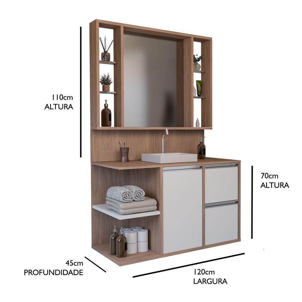Conjunto Gabinete E Espelheira Plena Premium 120 Cm - Branco/Bronze - 2