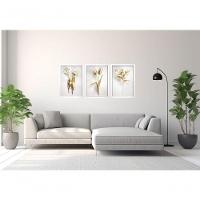 Quadro Decorativo Flor 3d Dourado Com Moldura Branco - 2