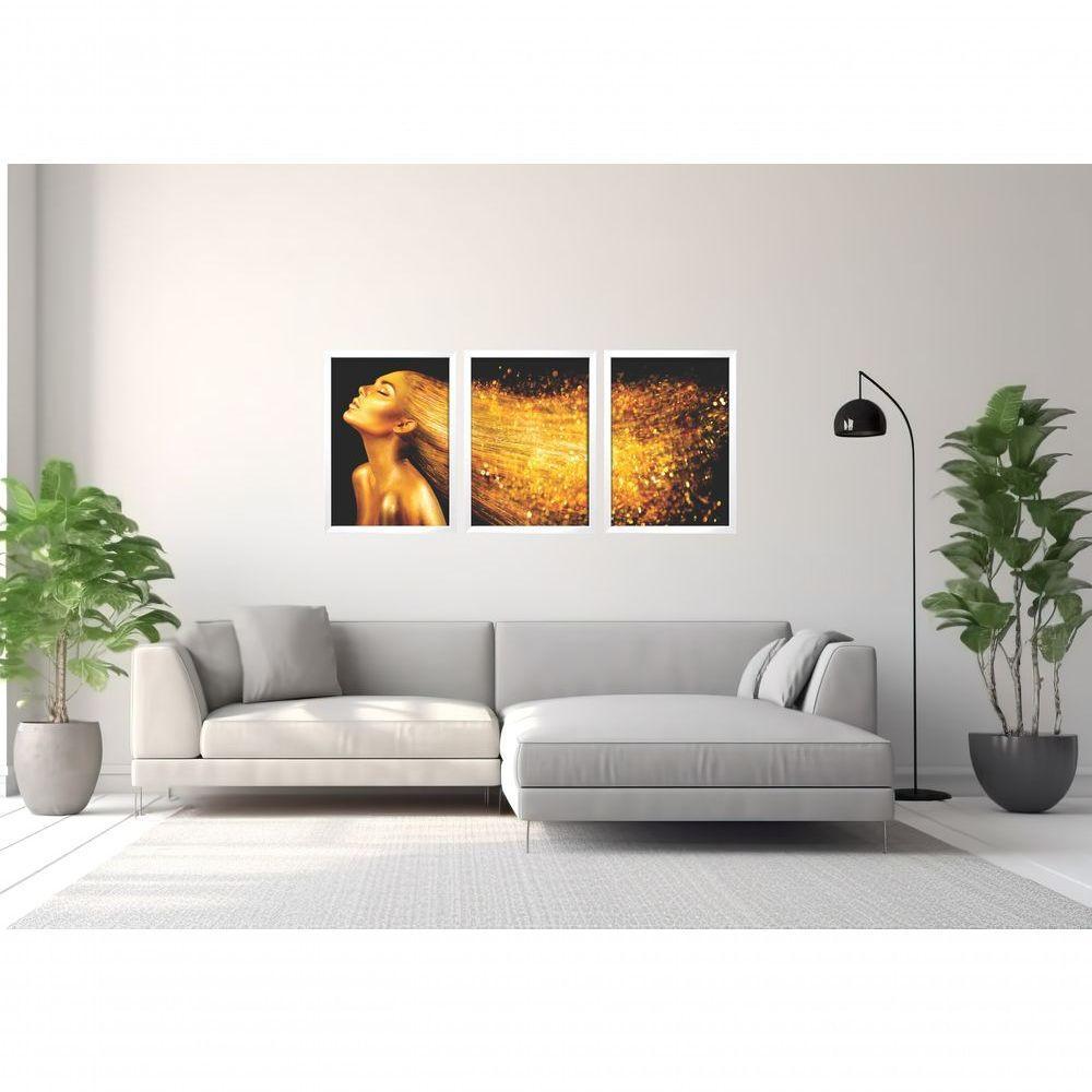 Quadro Decorativo Mulher Cabelo Gold Com Moldura Branco - 2