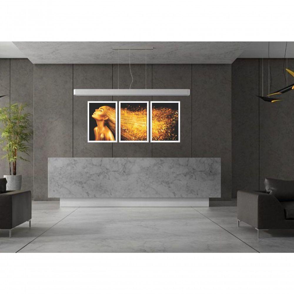 Quadro Decorativo Mulher Cabelo Gold Com Moldura Branco - 3