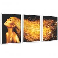 Quadro Decorativo Mulher Cabelo Gold Com Moldura Branco - 1