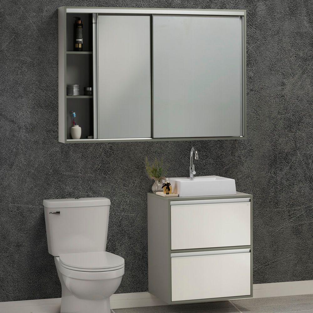 Conjunto Gabinete E Espelheira Plena Versati 60 Cm - Verde/Branco - 2