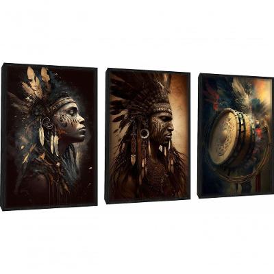 Quadro Decorativo Cultura Indígena Com Moldura Preto