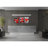 Quadro Decorativo Flor Vermelha Fundo Cinza Com Moldura Preto - 2