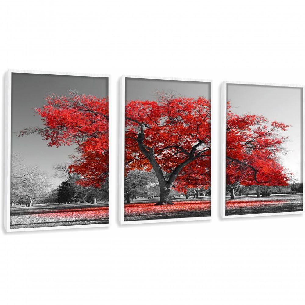 Quadros Decorativos árvore Vermelha Com Moldura Branco - 1