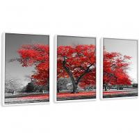 Quadros Decorativos árvore Vermelha Com Moldura Branco - 1