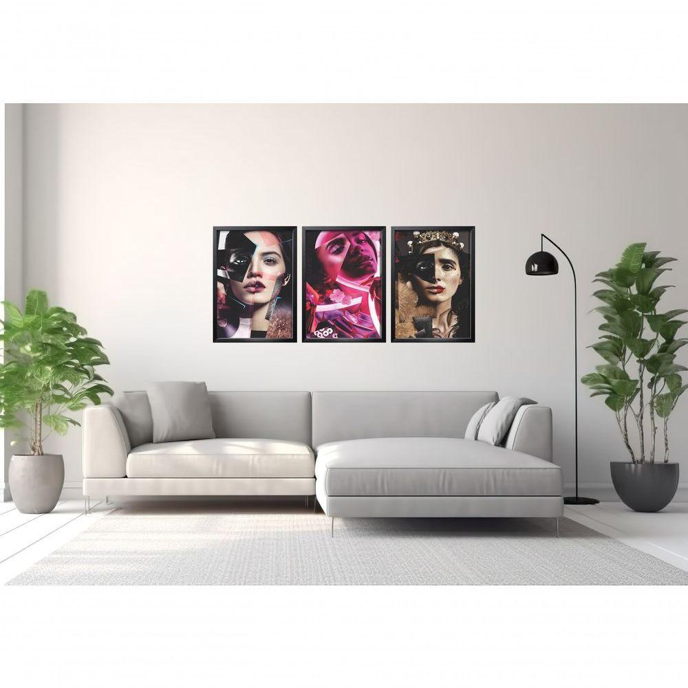 Quadro Decorativo Mulher Colagem Elegante Com Moldura Preto - 3