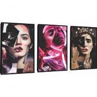 Quadro Decorativo Mulher Colagem Elegante Com Moldura Preto - 1