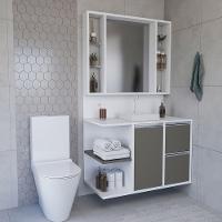 Conjunto Gabinete E Espelheira Plena Premium 100 Cm - Branco/Bronze - 1