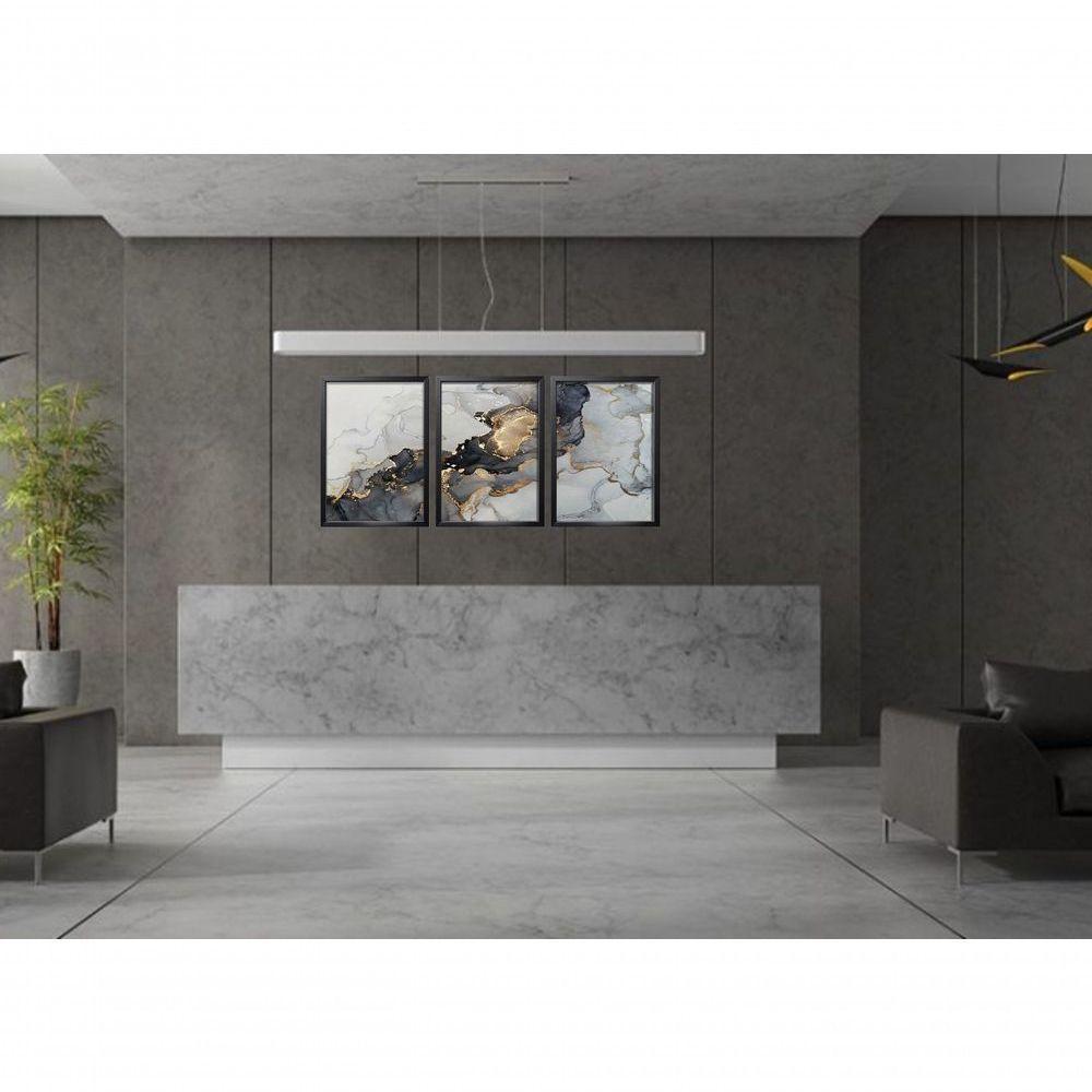 Quadro Decorativo Elegante Mármore Dourado Com Moldura Preto - 2