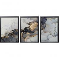 Quadro Decorativo Elegante Mármore Dourado Com Moldura Preto - 1