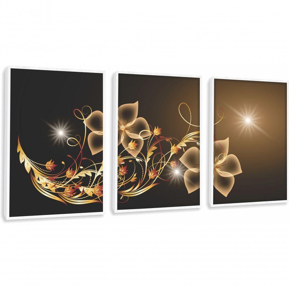 Quadro Decorativo Flor Digital Com Moldura Branco - 1