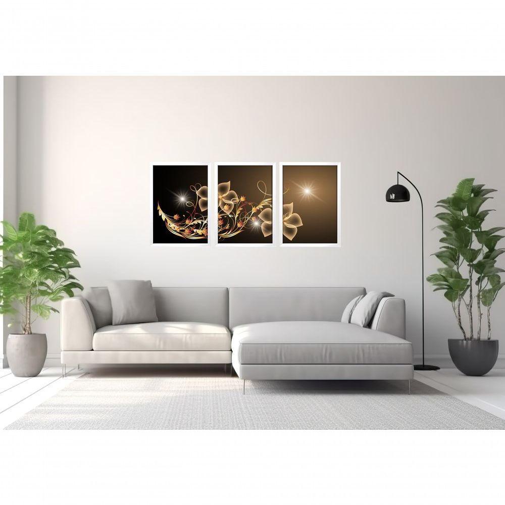 Quadro Decorativo Flor Digital Com Moldura Branco - 2