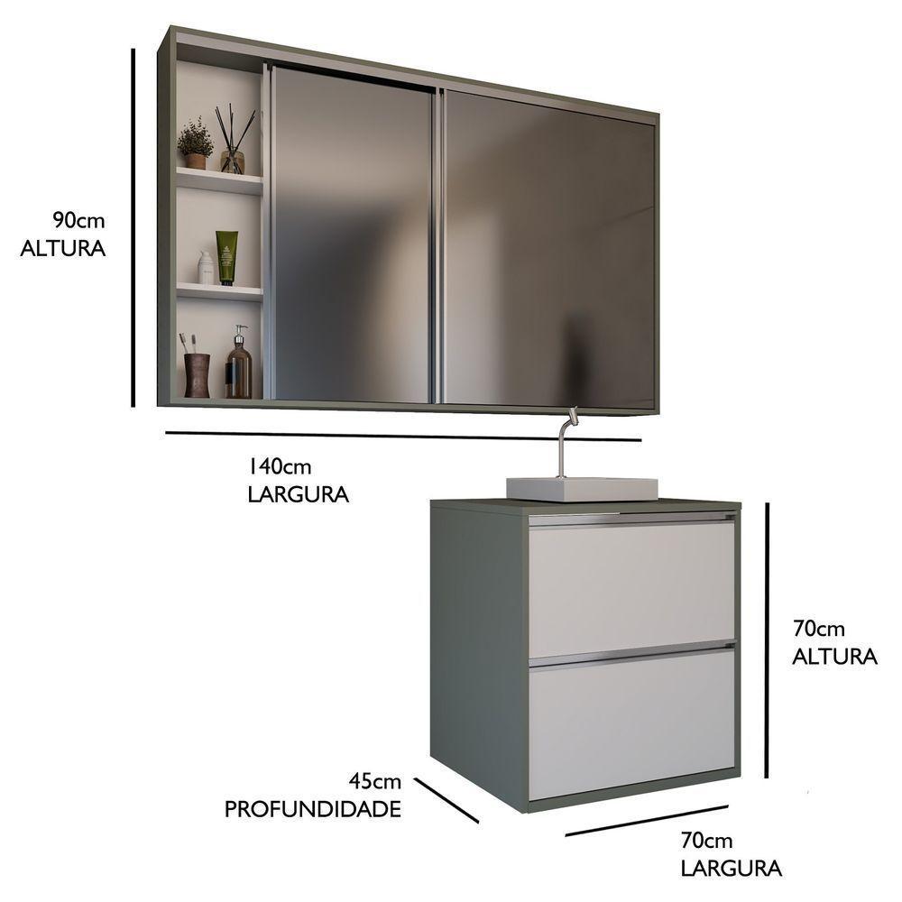 Conjunto Gabinete E Espelheira Plena Versati 70 Cm - Salmão / Branco - 2