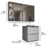 Conjunto Gabinete E Espelheira Plena Versati 70 Cm - Salmão / Branco - 2