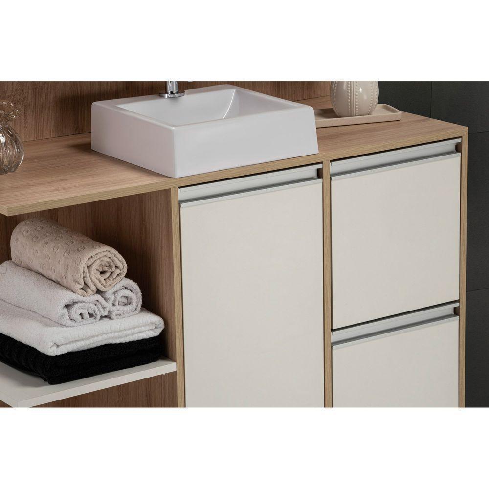 Conjunto Gabinete E Espelheira Plena Premium 100 Cm - Freijó / Branco - 4