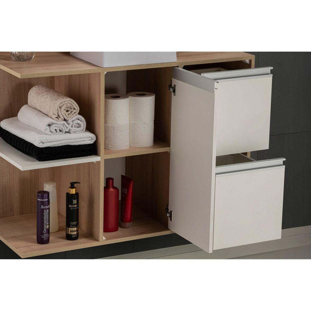 Conjunto Gabinete E Espelheira Plena Premium 100 Cm - Freijó / Branco - 6