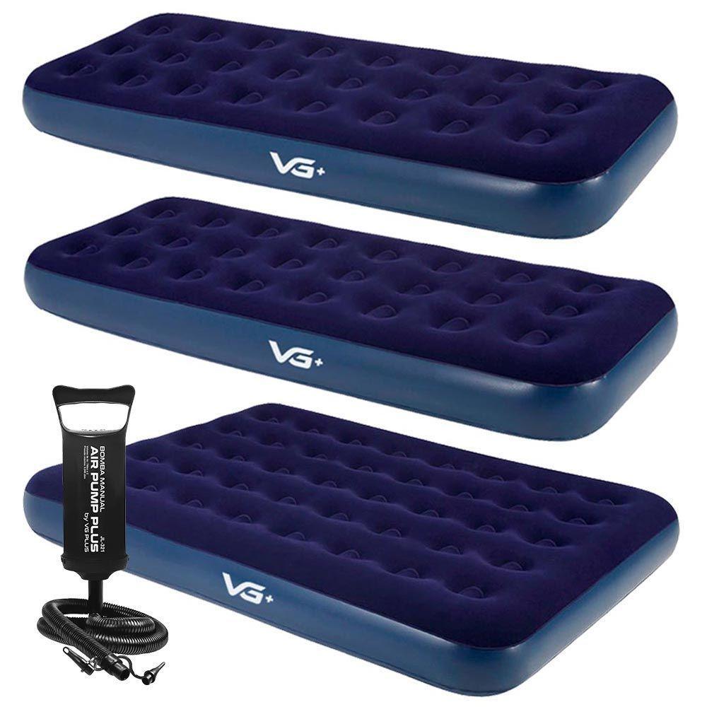 Kit 2 Colchões Infláveis Solteiro + 1 Colchão Casal Flocked Comfort Com Bomba Manual Vg Plus - 1