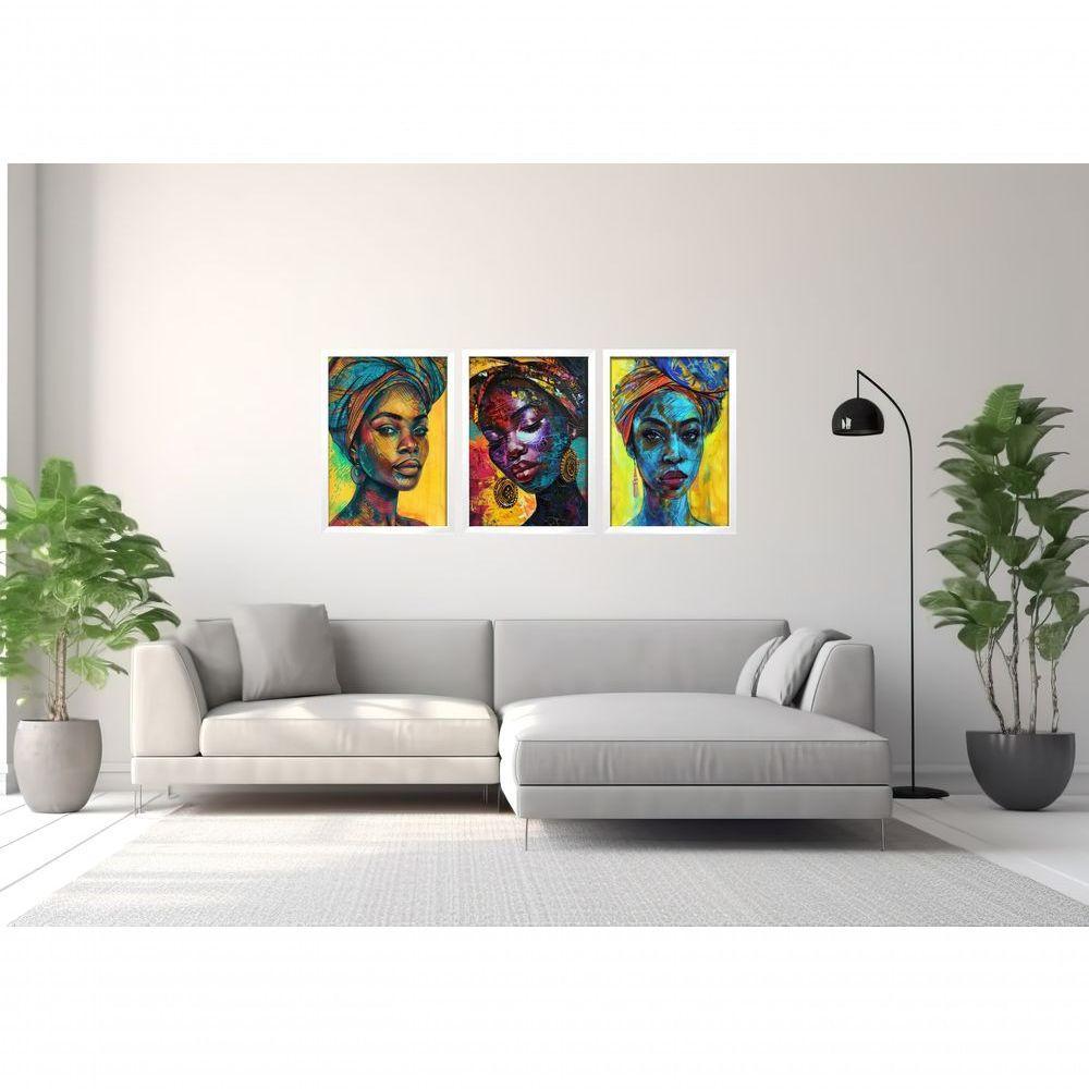 Quadro Decorativo Pintura Mulher Afro Com Moldura Branco - 2
