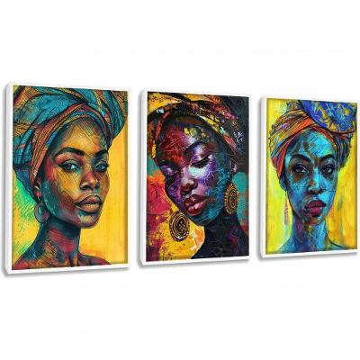 Quadro Decorativo Pintura Mulher Afro Com Moldura Branco
