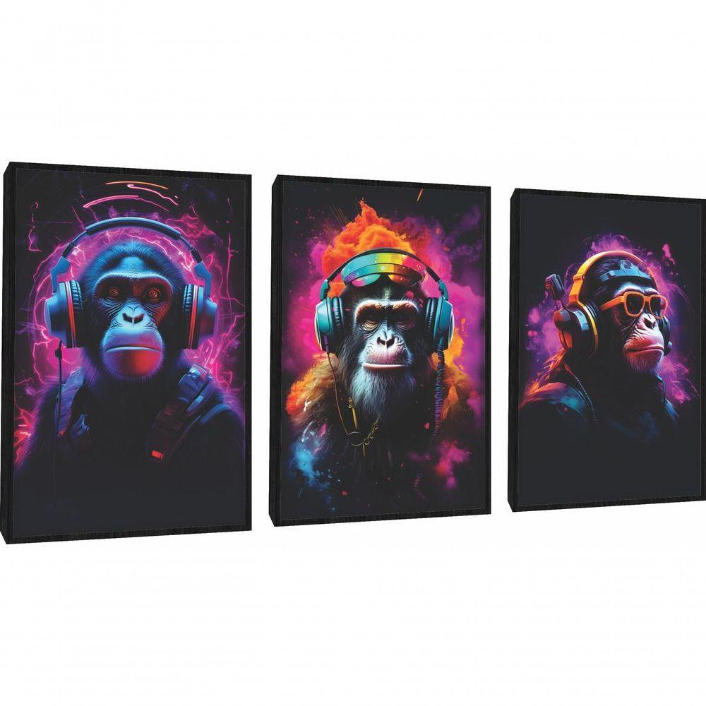 Quadro Decorativo Crazy Monkey Com Moldura Preto - 1