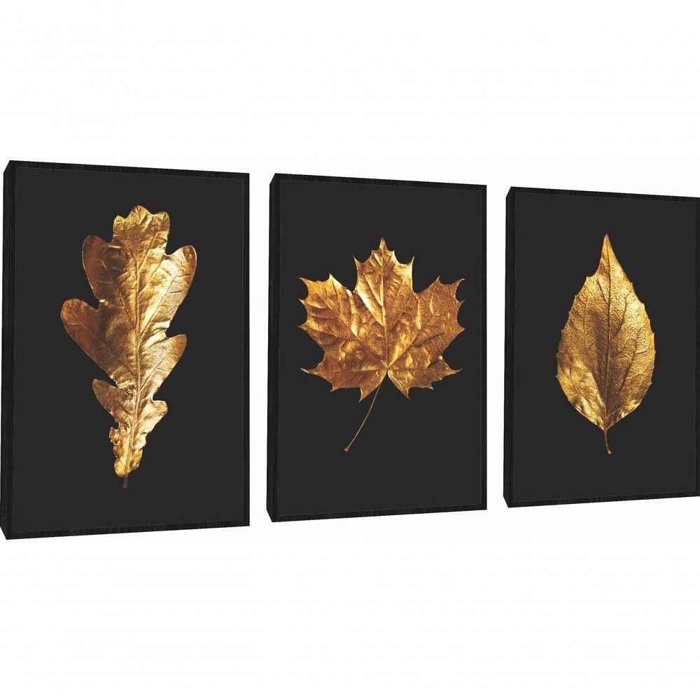Quadro Decorativo Folhas Douradas Com Moldura Preto - 1
