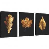 Quadro Decorativo Folhas Douradas Com Moldura Preto - 1