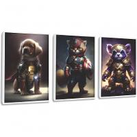 Quadro Decorativo Super Heróis Pets Com Moldura Branco - 1
