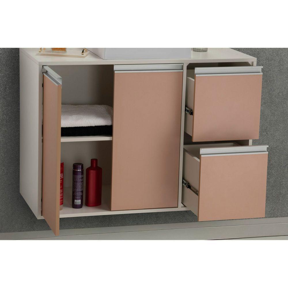 Conjunto Gabinete E Espelheira Plena Elegance 100 Cm - Branco/Salmão - 5