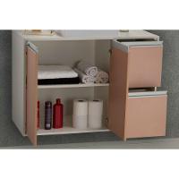 Conjunto Gabinete E Espelheira Plena Elegance 100 Cm - Branco/Salmão - 6