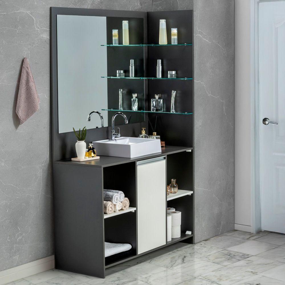 Conjunto Gabinete Espelheira Plena Grand 100 Cm - Chumbo/Branco - 1