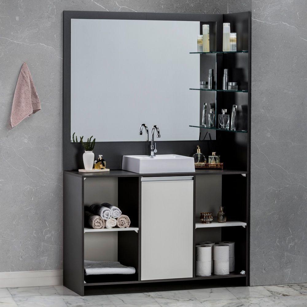 Conjunto Gabinete Espelheira Plena Grand 100 Cm - Chumbo/Branco - 5