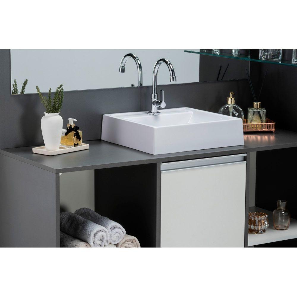 Conjunto Gabinete Espelheira Plena Grand 100 Cm - Chumbo/Branco - 6