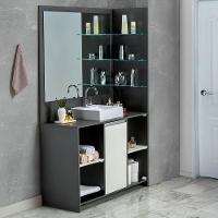 Conjunto Gabinete Espelheira Plena Grand 100 Cm - Chumbo/Branco - 1