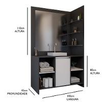 Conjunto Gabinete Espelheira Plena Grand 100 Cm - Chumbo/Branco