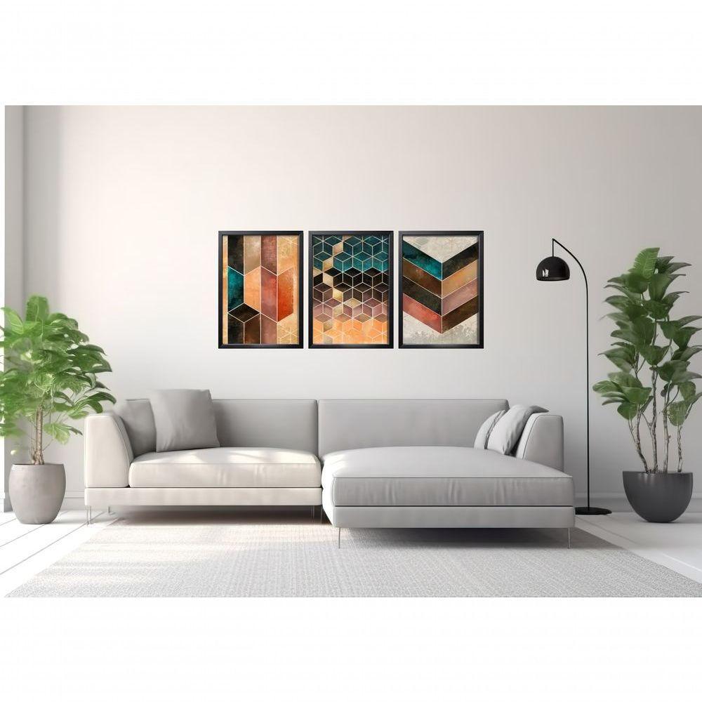 Quadros Decorativos Geometria Cubos Com Moldura Preto - 2