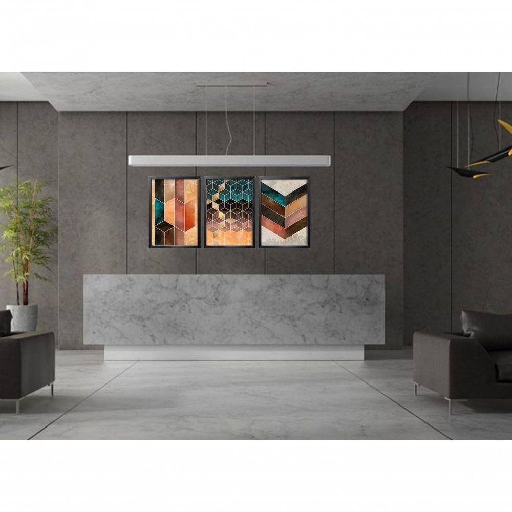 Quadros Decorativos Geometria Cubos Com Moldura Preto - 3