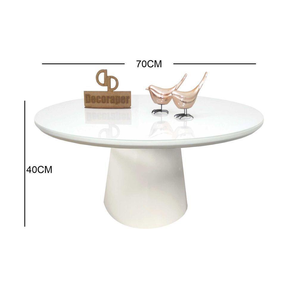 Mesa De Centro Com Vidro 70cm E Base Cone Laqueada Branco 40cm - 2
