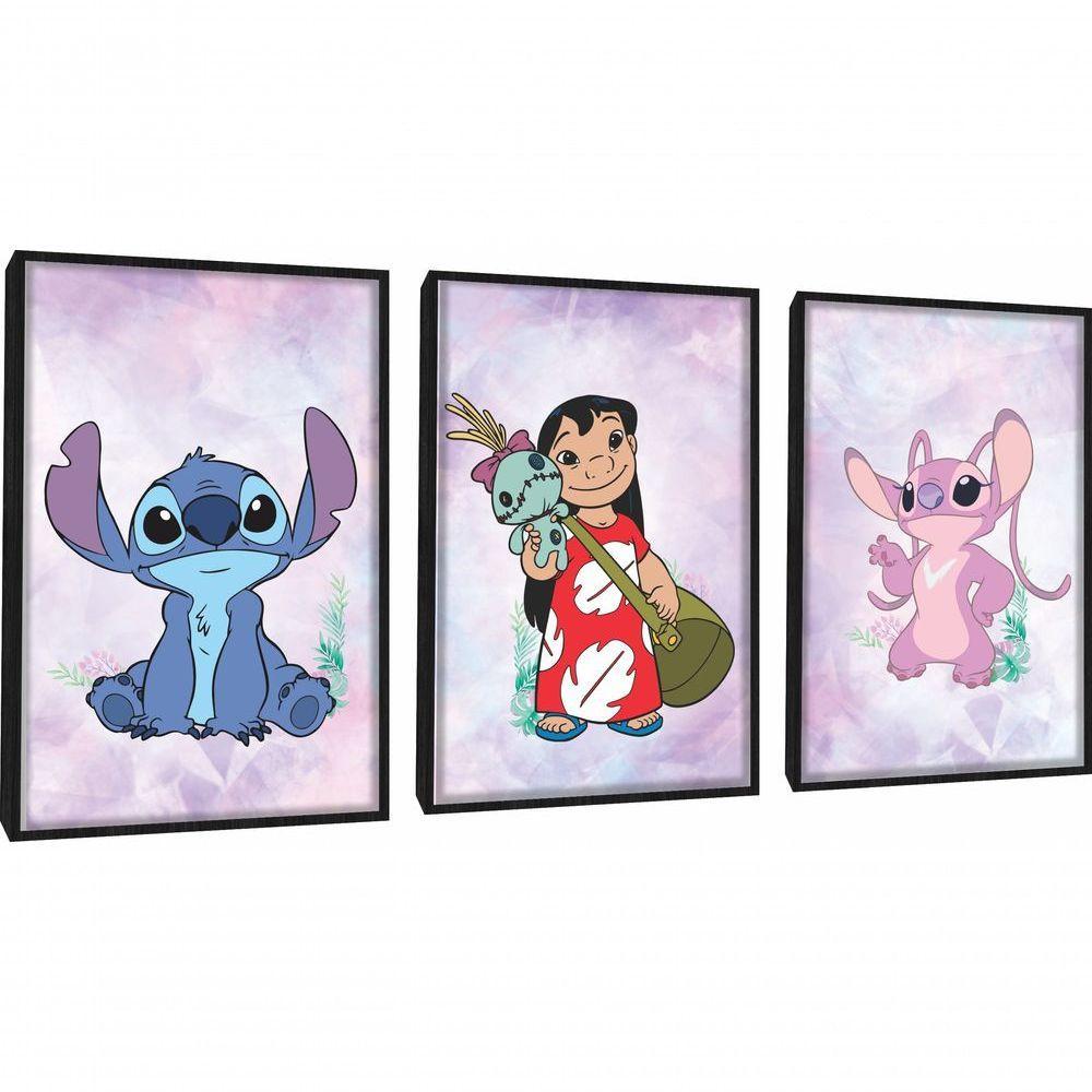 Quadros Decorativos Lilo & Stitch E Angel Com Moldura Preto - 1