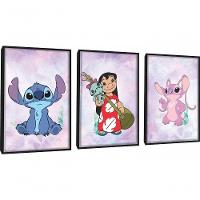Quadros Decorativos Lilo & Stitch E Angel Com Moldura Preto - 1