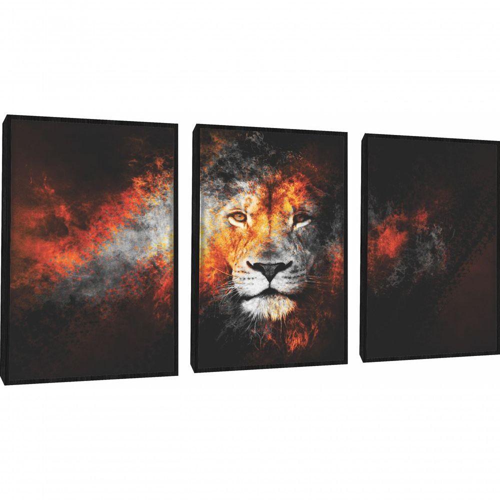 Quadro Decorativo Leão Com Moldura Preto - 1