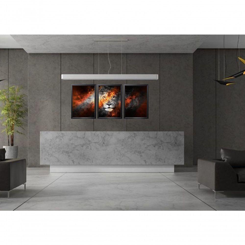 Quadro Decorativo Leão Com Moldura Preto - 2